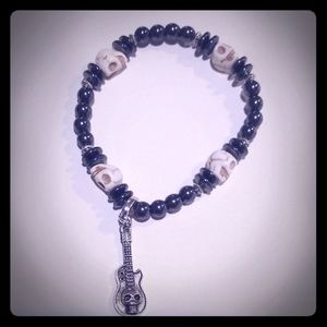 Natural Hematite Skull Bracelet Guitar Charm